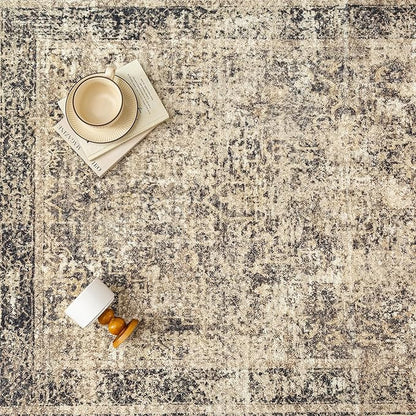 4x6 Area Rug Washable Vintage Neutral Entryway Living Room Carpet Indoor Office Non Slip Brown Entrance Distressed Low Pile Retro Accent Throw Rug for Dining Room Bathroom Bedroom Laundry