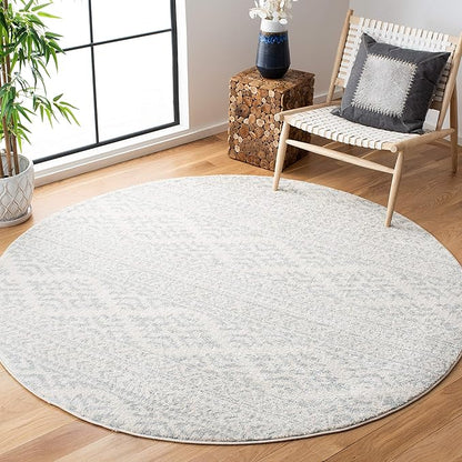 SAFAVIEH Tulum Collection Area Rug - 3' Round, Ivory & Light Grey, Moroccan Boho Tribal Design, Non-Shedding & Easy to Clean, Ideal for Entryway, Foyer, Accent Space, Bedroom (TUL272G)