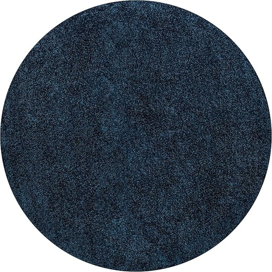 Eyely UES100C-8R Supersoft Haze Solid Low-Pile Indoor Area Rug, Coastal, Bohemian, Minimalist, Classic, Casual for Bedroom,Kitchen,Living Room,Non Shedding,Easy-Washing, Blue, 8' Round