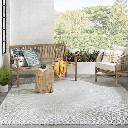 Nourison Home Courtyard Ivory Blue 9' x 12' Area Rug - Easy Clean, Non Shedding, Bed Room, Living Room, Dining Room, Kitchen (9' x 12')