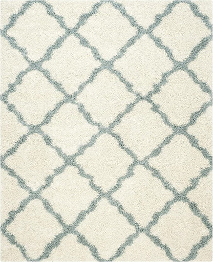 SAFAVIEH Dallas Shag Collection X-Large Area Rug - 11' x 15', Ivory & Light Blue, Trellis, Non-Shedding & Easy Care, 1.5-inch Thick Ideal for High Traffic Areas in Living Room, Bedroom (SGD257J)