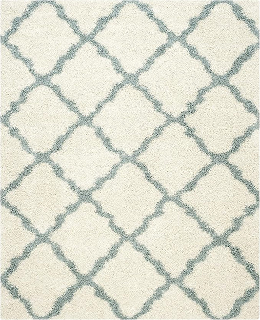 SAFAVIEH Dallas Shag Collection X-Large Area Rug - 11' x 15', Ivory & Light Blue, Trellis, Non-Shedding & Easy Care, 1.5-inch Thick Ideal for High Traffic Areas in Living Room, Bedroom (SGD257J)