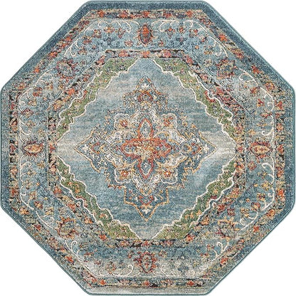 Unique Loom Isabella Collection Area Rug - Rossellini (5' 1" Octagon, Blue/ Beige)