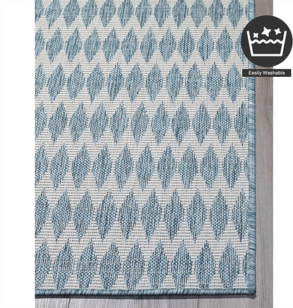FH Home Flat Woven Outdoor Rug - Waterproof, Easy to Clean, Stain Resistant - Premium Polypropylene Yarn - Geometric - Patio, Deck, Porch, Balcony, Laundry Room - Giza - Aqua - 3ft 11in x 5ft 6in