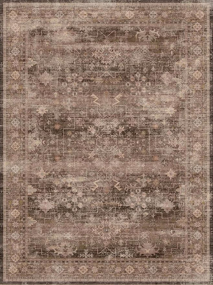 Brown 9x12 Living Room Rug - Vintage Western Eclectic Unique Neutral Taupe, Washable Low Pile Non-Slip Large Area Rugs for Dining Under Table Bedroom Under Bed