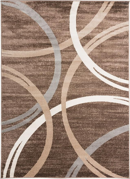Rugshop Modern Wavy Circles Design Area Rug, Fade-Resistant Carpet for Living Room, Bedroom, or Office, Brown, 5'3" x 7'3"