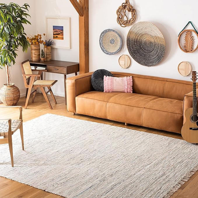 SAFAVIEH Rag Rug Collection Area Rug - 10' x 14', Ivory & Multi, Handmade Boho Stripe Cotton, Ideal for High Traffic Areas in Living Room, Bedroom (RAR121G)