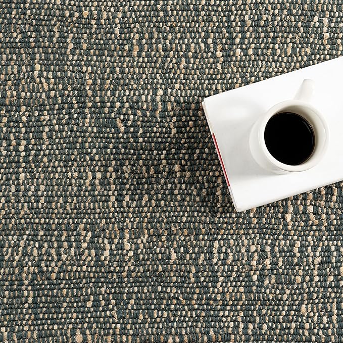 Nuloom Elfriede Handmade, Green/Natural, 6' x 9', Jute & Cotton, Textured and Earthy, High Traffic, Stain Resistant, Easy Clean, Durable Area Rug for Bedroom, Living Room, Dining, Entryway