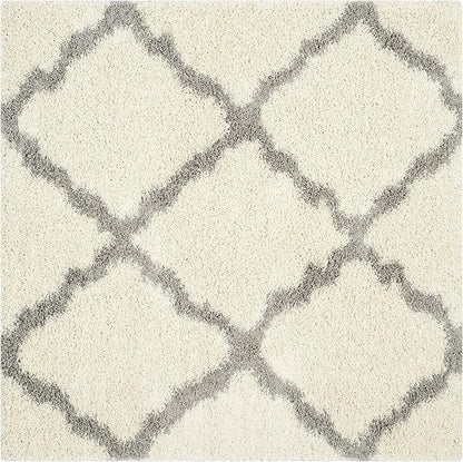 SAFAVIEH Dallas Shag Collection Area Rug - 4' Square, Ivory & Grey, Trellis Design, Non-Shedding & Easy Care, 1.5-inch Thick Ideal for High Traffic Areas in Living Room, Bedroom (SGD257F)