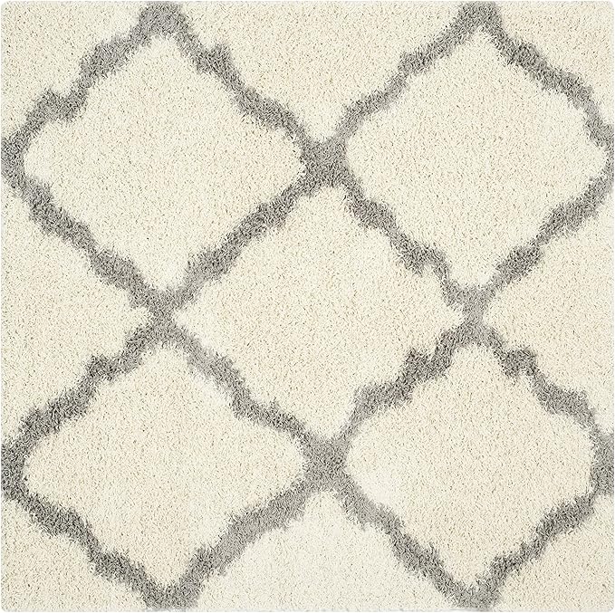 SAFAVIEH Dallas Shag Collection Area Rug - 8' Square, Ivory & Grey, Trellis Design, Non-Shedding & Easy Care, 1.5-inch Thick Ideal for High Traffic Areas in Living Room, Bedroom (SGD257F)