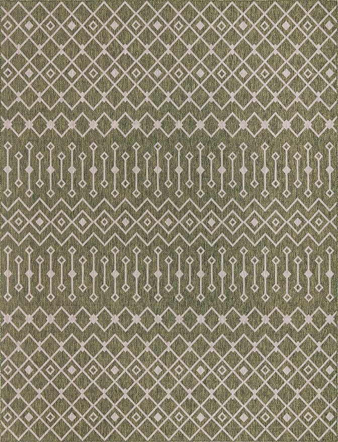 Unique Loom Outdoor Trellis Collection Area Rug - Tribal Trellis (10' x 13' Rectangle, Green/ Natural)