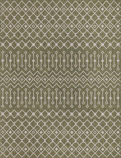 Unique Loom Outdoor Trellis Collection Area Rug - Tribal Trellis (10' x 13' Rectangle, Green/ Natural)