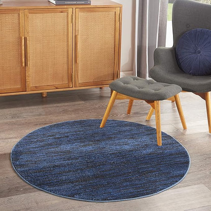 Nourison Home Nourison Essentials Midnight Blue 4' x Round Area Rug - Easy Clean, Non Shedding, Bed Room, Living Room, Dining Room, Kitchen (4' x Round)