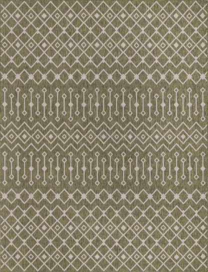 Unique Loom Outdoor Trellis Collection Area Rug - Tribal Trellis (10' x 13' Rectangle, Green/ Natural)
