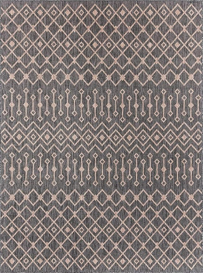 Unique Loom Outdoor Trellis Collection Area Rug - Tribal Trellis (9' x 12' Rectangle, Charcoal Gray/ Natural)