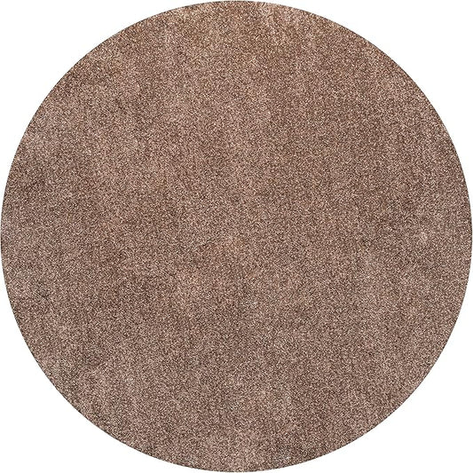 Eyely UES100J-6R Supersoft Haze Solid Low-Pile Indoor Area Rug, Coastal, Bohemian, Minimalist, Classic, Casual for Bedroom,Kitchen,Living Room,Non Shedding,Easy-Washing, Brown, 6' Round