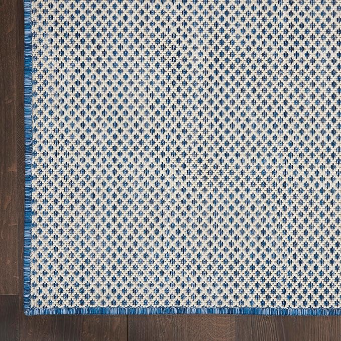 Nourison Home Courtyard Ivory Blue 2' x 6' Area Rug - Easy Clean, Non Shedding, Bed Room, Living Room, Dining Room, Kitchen (6' Runner)