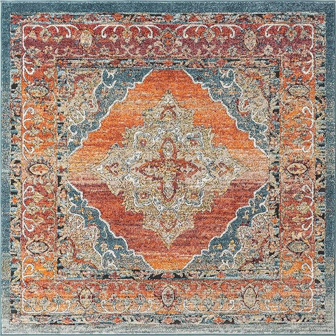 Unique Loom Isabella Collection Area Rug - Rossellini (5' 4" Square, Rust Red/ Beige)