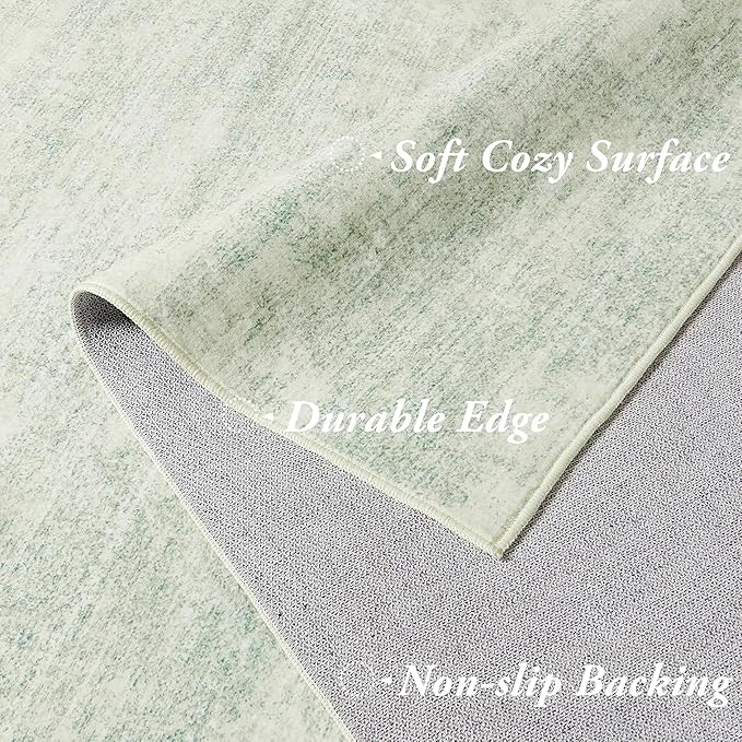 Sage Green Area Rugs for Living Room Nursery for Baby Girl Boy, Neutral Washable Sage Green Boho Farmhouse Vintage Bedroom Rugs 6x9, Light Green and Ivory Cream
