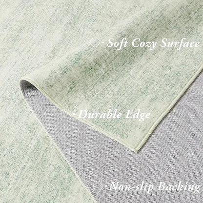 Sage Green 9x12 Area Rug Living Room Minimalist Modern Abstract Style Extra Large Rugs for Office Dining Room Table Light Green Low Pile Floor Covering Carpet with Non Slip Washable