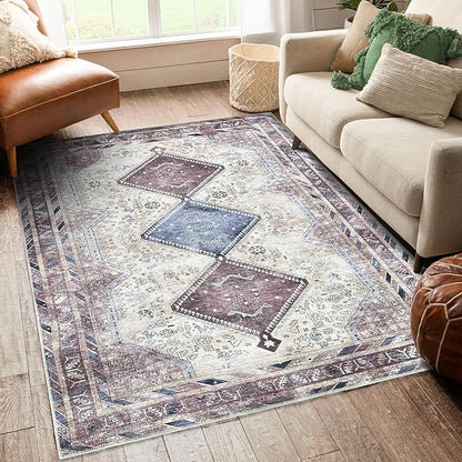 Fame Living Washable Area Rug. Modern Farmhouse. Vintage. Turkish. Bohemian. Distressed. Oriental. Traditional. Rugs for Living Room. Dining. Bedroom. Office. Entryway. Foyer. (863TT, 5' x 6'9")