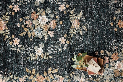 Loloi Rifle Paper Co. Laurel Collection LAU-01 Dark Navy 5'-3" x 7'-8" Area Rug
