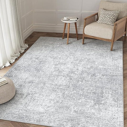 3x5 Area Rug Washable Vintage Entryway Living Room Carpet Indoor Office Non Slip Grey Entrance Distressed Low Pile Retro Accent Throw Rug for Dining Room Bathroom Bedroom Laundry