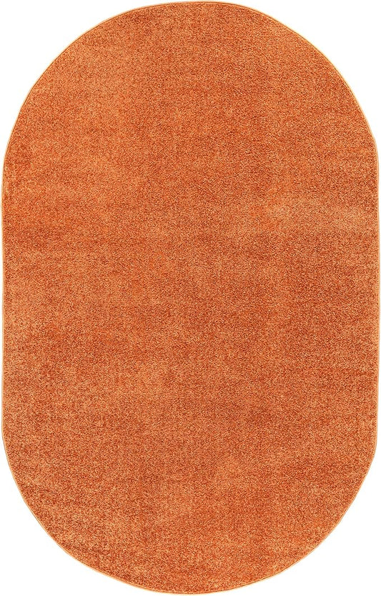 Eyely UES100M-5OV Haze Solid Low-Pile Orange 5 ft. x 8 ft. Oval Area Rug, Pet Friendly, Stain Resistant, Easy Cleaning, for Bedroom, Living Room, Kitchen