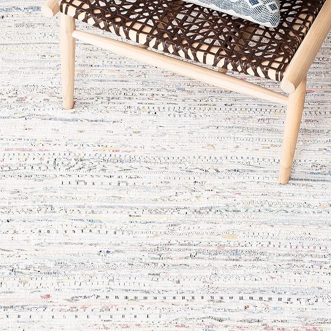 SAFAVIEH Rag Rug Collection Area Rug - 8' x 10', Ivory & Multi, Handmade Boho Stripe Cotton, Ideal for High Traffic Areas in Living Room, Bedroom (RAR121G)