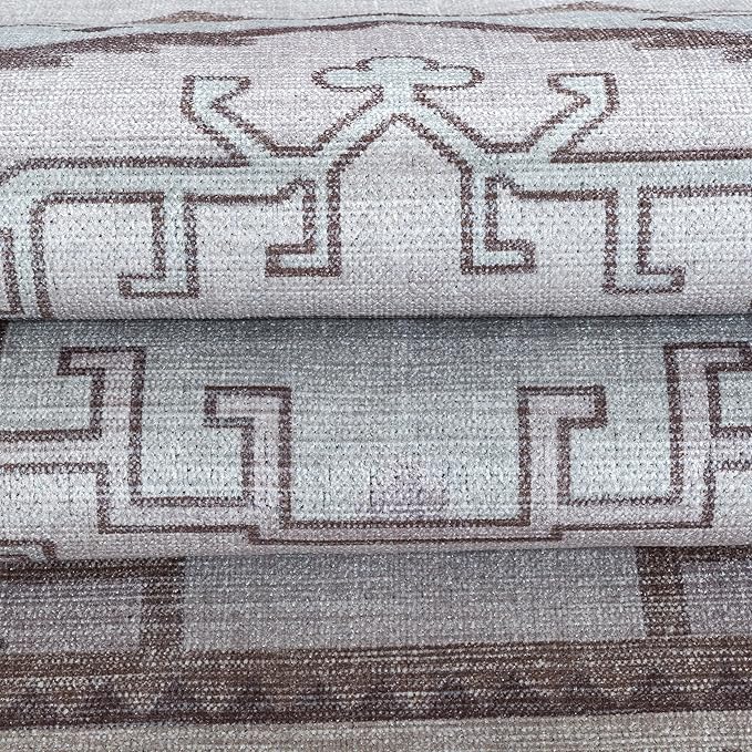 Fame Living Washable Area Rug. Modern Farmhouse. Vintage. Turkish. Bohemian. Distressed. Oriental. Traditional. Rugs for Living Room. Dining. Bedroom. Office. Entryway. Foyer. (856BrC, 7'5" x 9'8")