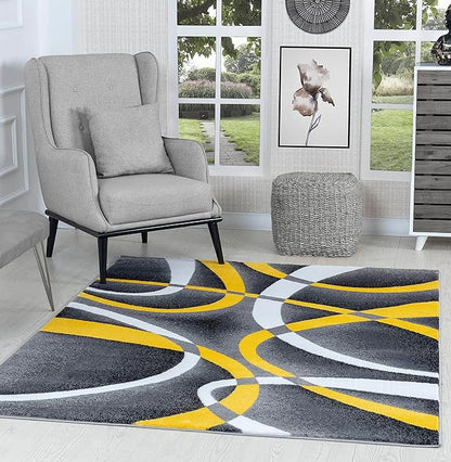 GLORY RUGS Area Rug Modern 8x10 Yellow Soft Contemporary Floor Carpet for Indoor Living Dining Room and Bedroom Area