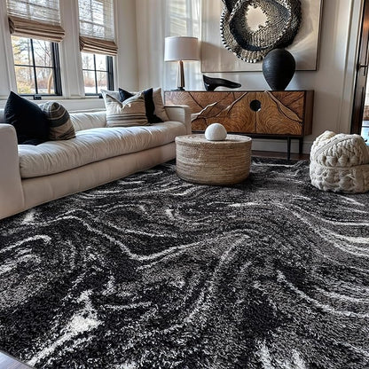 Rugshop Abstract Marble Shag Area Rug Anthracite Dark Gray 5' x 7' Great for Bedrooms, Living Rooms, or Under Coffee Tables