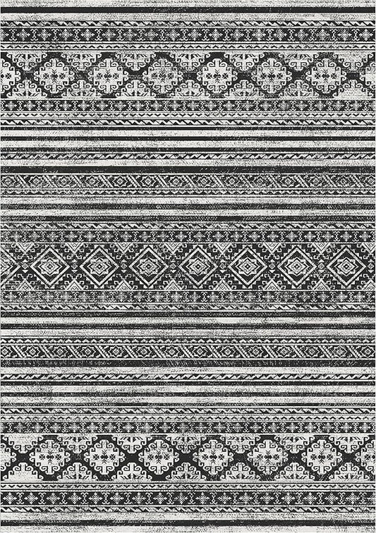 RUGSURE Washable Area Rugs 8' x 10' - 1/6 Thick - Moroccan-Inspired -Stain & Water Resistant Non-Slip - Resistant Rug for Living Room, Bedroom, Nursery, Pet & Child Friendly (Black)