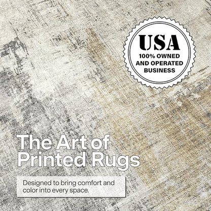 ReaLife Rugs Machine Washable Area Rug - Living Room Bedroom Bathroom Kitchen Entryway Office - Padded Low Pile Stain Resistant Premium - Modern Abstract Contemporary - Quinn - Beige 4' x 6'