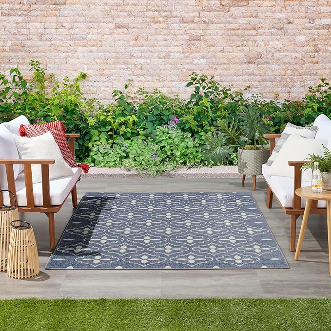Nourison Home Nourison Essentials Blue Ivory 4' x 6' Area Rug - Easy Clean, Non Shedding, Bed Room, Living Room, Dining Room, Kitchen (4' x 6')