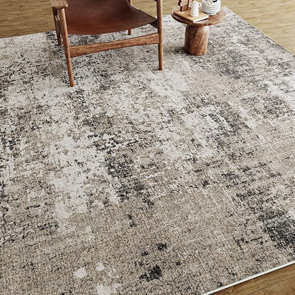 Washable Brown Area Rug 3x5 Modern Abstract Office Carpet Neutral Soft Entryway Door Mat Low Pile Non Slip Indoor Throw Rug for Kitchen Bathroom Bedroom Laundry Living Dining Room
