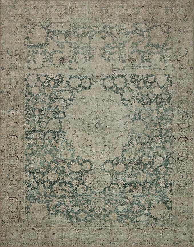 Loloi Magnolia Home by Joanna Gaines Sinclair Collection SIN-05 Jade/Sand 5'-0" x 7'-0", .25" Pile Height, Machine Washable, Area Rug