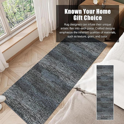 RUGSURE Washable Area Rug - 1/6 Thick - Stain & Water Resistant Non-Slip - Resistant Rug for Living Room, Bedroom, Nursery, Pet & Child Friendly, Vintage Charm Area Rugs (Darkgrey+Bule, 2'6'' x 8')
