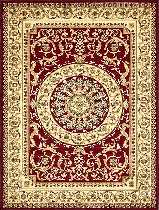Unique Loom Versailles Collection Traditional Classic Medallion Floral Motif Area Rug (10' 0 x 13' 0 Rectangular, Burgundy/ Ivory)