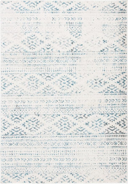 SAFAVIEH Tulum Collection Area Rug - 5'3" x 7'6", Ivory & Turquoise, Moroccan Boho Tribal Design, Non-Shedding & Easy to Clean, Ideal for Living Room, Bedroom, Dining Space (TUL272E)