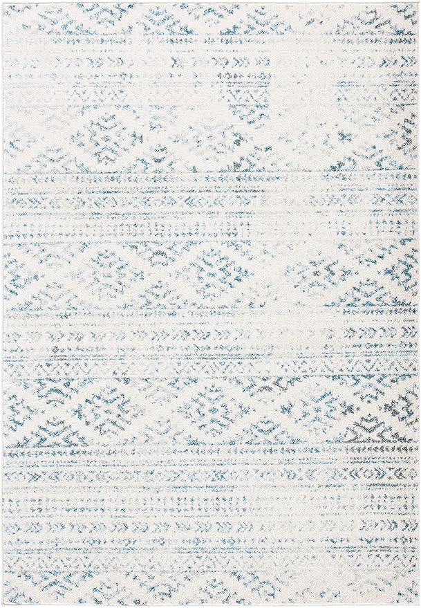 SAFAVIEH Area Rug 12x15 - Tulum Collection - Large - Ivory & Turquoise, Moroccan Boho Tribal Design, Non-Shedding & Easy to Clean, Ideal for Living Room, Bedroom, Dining Space (TUL272E)
