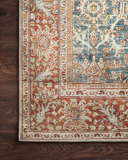 Loloi Layla Collection LAY-04 Ocean/Rust 5'-0" x 7'-6" .13" Thick Area Rug, Soft, Durable, Vintage Inspired, Distressed, Low Pile, Non-Shedding, Easy Clean, Printed, Living Room Rug