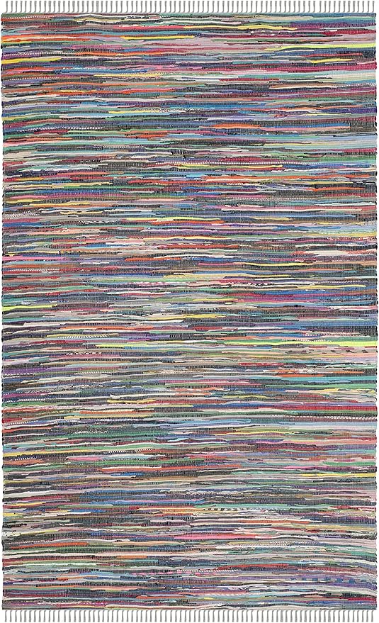SAFAVIEH Rag Rug Collection Area Rug - 6' x 9', Grey & Multi, Handmade Boho Stripe Cotton, Ideal for High Traffic Areas in Living Room, Bedroom (RAR121M)