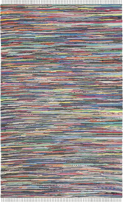 SAFAVIEH Rag Rug Collection Area Rug - 6' x 9', Grey & Multi, Handmade Boho Stripe Cotton, Ideal for High Traffic Areas in Living Room, Bedroom (RAR121M)