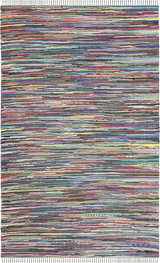 SAFAVIEH Rag Rug Collection Area Rug - 6' x 9', Grey & Multi, Handmade Boho Stripe Cotton, Ideal for High Traffic Areas in Living Room, Bedroom (RAR121M)