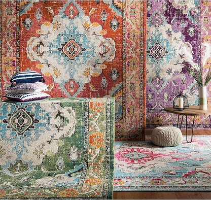 SAFAVIEH Monaco Collection Area Rug - 10' x 14', Orange & Light Blue, Boho Chic Medallion Distressed Design, Non-Shedding & Easy Care, Ideal for High Traffic Areas in Living Room, Bedroom (MNC243H)