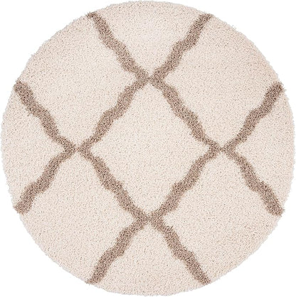 SAFAVIEH Dallas Shag Collection Area Rug - 4' Round, Ivory & Beige, Trellis Design, Non-Shedding & Easy Care, 1.5-inch Thick Ideal for High Traffic Areas in Living Room, Bedroom (SGD257B)