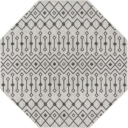 Unique Loom Outdoor Trellis Collection Area Rug - Tribal Trellis (7' 10" Octagon, Gray/ Black)
