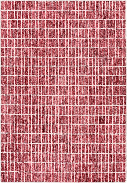 Hand-Tufted 100% Wool Area Rug – Unique Modern Geometric Grid Pattern, Soft Plush Textured Carpet for Living Room, Bedroom, Dining Room & Entryway (Brick Red, 6' Round)