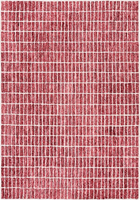 Hand-Tufted 100% Wool Area Rug – Unique Modern Geometric Grid Pattern, Soft Plush Textured Carpet for Living Room, Bedroom, Dining Room & Entryway (Brick Red, 10' x 14')